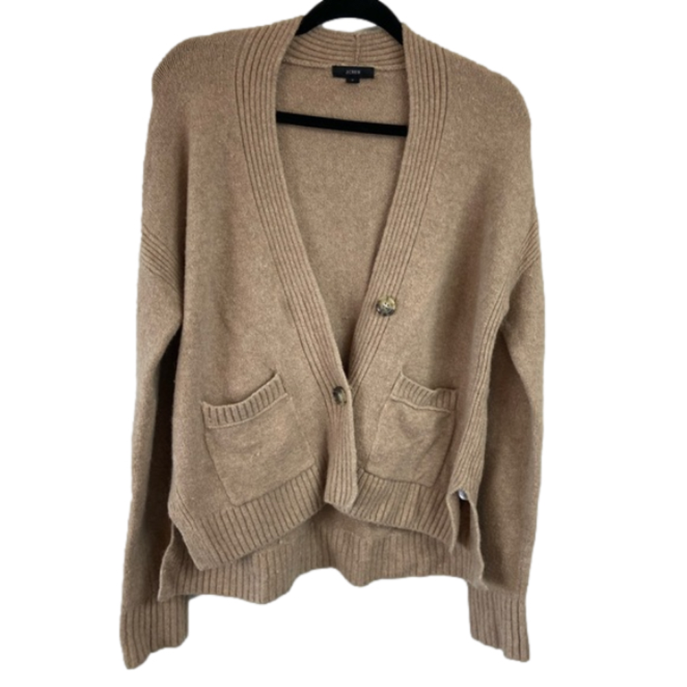 J crew Cropped cardigan sweater in Supersoft yarn camel color wool alpaca blend